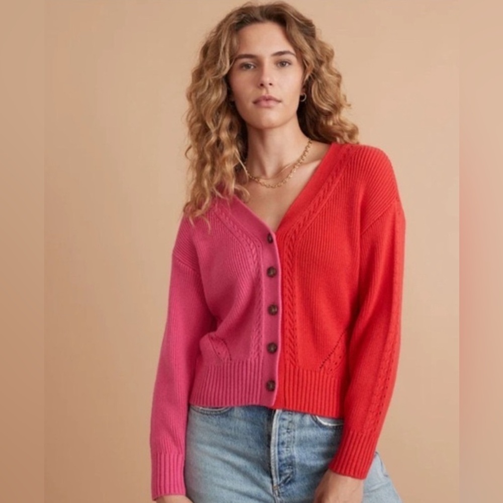 Marine Layer Pink and Red Colorblock Sweater